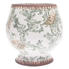 Ceramic Planter Printed White & Green 7.25 X 7.25 X 7.5 Inch TYX027 - Habitt
