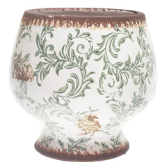 White & Green Printed Ceramic Planter – Decorative Floral Design Pot for Indoor & Outdoor Plants (9.34 x 9.34 x 8 Inch) - Habitt