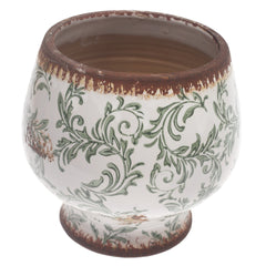 White & Green Printed Ceramic Planter – Decorative Floral Design Pot for Indoor & Outdoor Plants (9.34 x 9.34 x 8 Inch) - Habitt