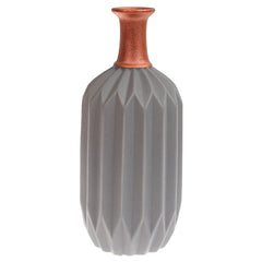 Ceramic Vase Grey & Copper 5.67 X 5.67 X 12.5 Inch - Habitt