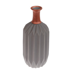 Ceramic Vase Grey & Copper 5.67 X 5.67 X 12.5 Inch - Habitt