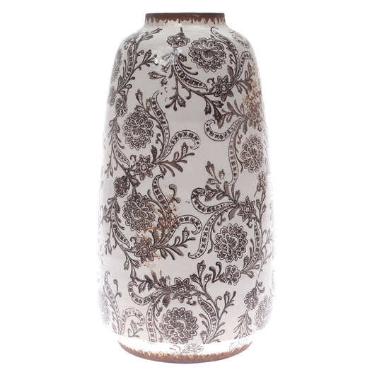 Ceramic Vase Printed White & Brown 7 X 7 X 12 Inch TYX032 - Habitt