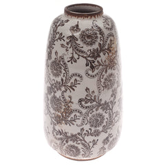 Ceramic Vase Printed White & Brown 7 X 7 X 12 Inch TYX032 - Habitt