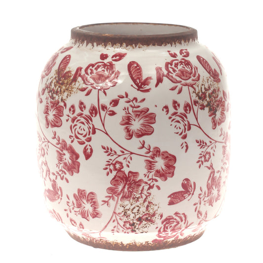 Ceramic Vase Printed White & Red 7.5 X 7.5 X 7.5 Inch TYX030 - Habitt