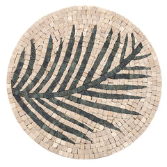 Round Leaf Mosaic Wall Art 16 x 16 – Beige & Green Botanical Wall Décor