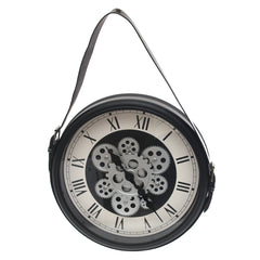 Industrial Gear Design Black & White Wall Clock with Hanging Strap (Model 191) - Habitt
