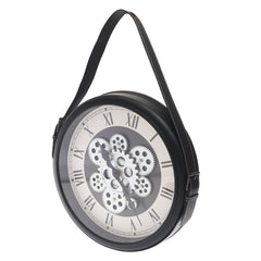 Industrial Gear Design Black & White Wall Clock with Hanging Strap (Model 191) - Habitt