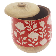 Handcrafted Naqshi Art Storage Jar with Orange & White Floral Design - Habitt