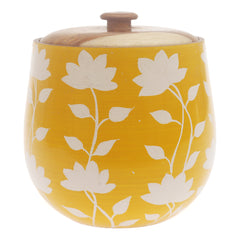 Handcrafted Naqshi Art Storage Jar with Yellow & White Floral Design - Habitt