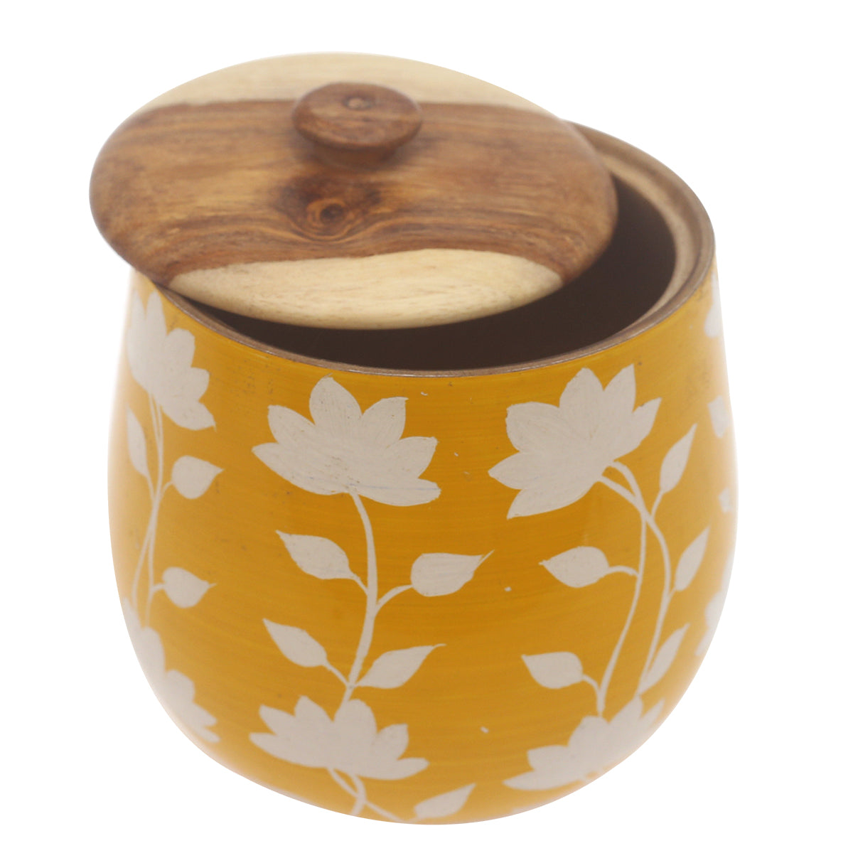 Handcrafted Naqshi Art Storage Jar with Yellow & White Floral Design - Habitt
