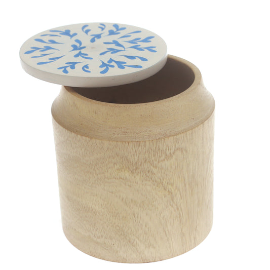 Handcrafted Naqshi Art Storage Jar with White & Sky Blue Butti Design (Small) - Habitt