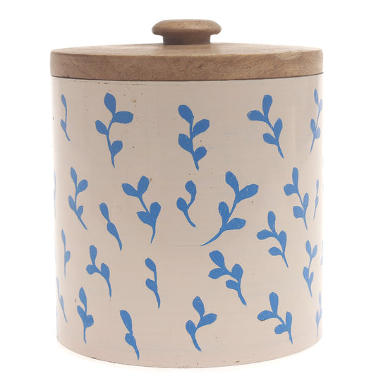 Mystic Blue Naqshi Storage Jar – Handcrafted White & Sky Blue Ceramic Jar with Wooden Lid - Habitt
