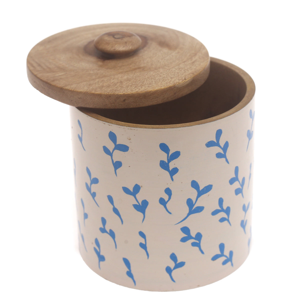 Mystic Blue Naqshi Storage Jar – Handcrafted White & Sky Blue Ceramic Jar with Wooden Lid - Habitt