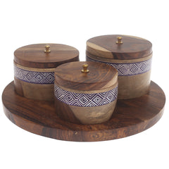Royal Blue Naqshi Dry Fruit Jar Set – Handcrafted 7-Piece Wooden Storage Set with Tray - Habitt
