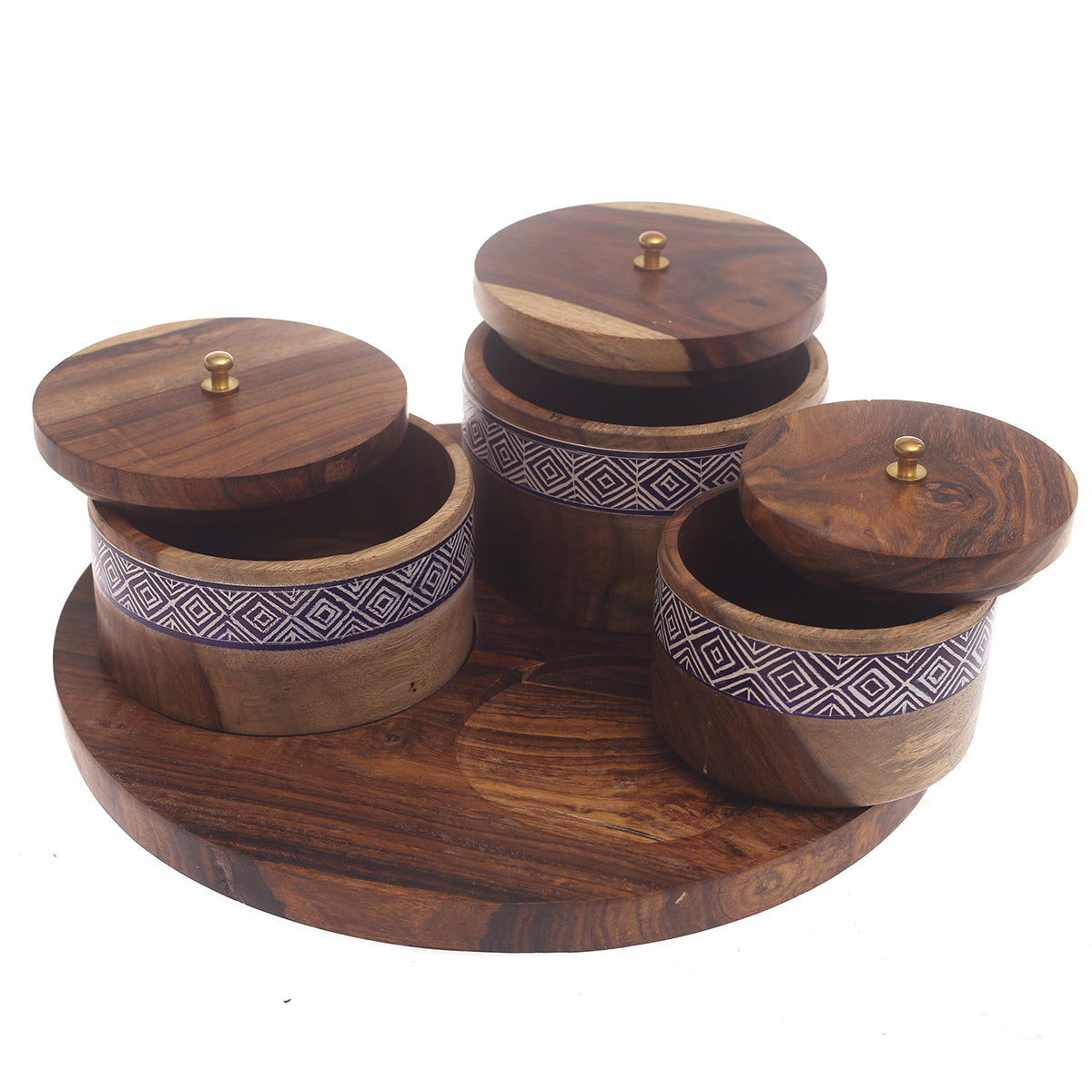 Royal Blue Naqshi Dry Fruit Jar Set – Handcrafted 7-Piece Wooden Storage Set with Tray - Habitt