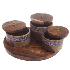 Royal Blue Naqshi Dry Fruit Jar Set – Handcrafted 7-Piece Wooden Storage Set with Tray - Habitt