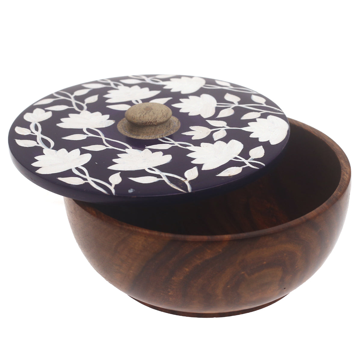 Royal Heritage Naqshi Storage Jar – Handcrafted Wooden Jar with Blue & White Floral Naqshi Art - Habitt