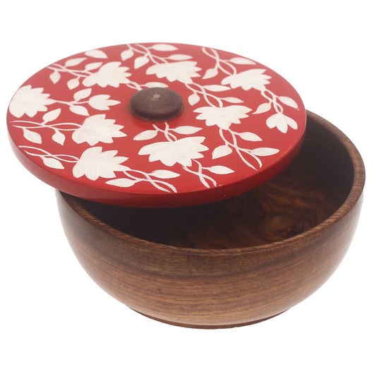 Scarlet Heritage Naqshi Single Jar – Handcrafted Wooden Storage Jar with Floral Naqshi Art - Habitt