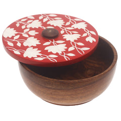 Scarlet Heritage Naqshi Single Jar – Handcrafted Wooden Storage Jar with Floral Naqshi Art - Habitt
