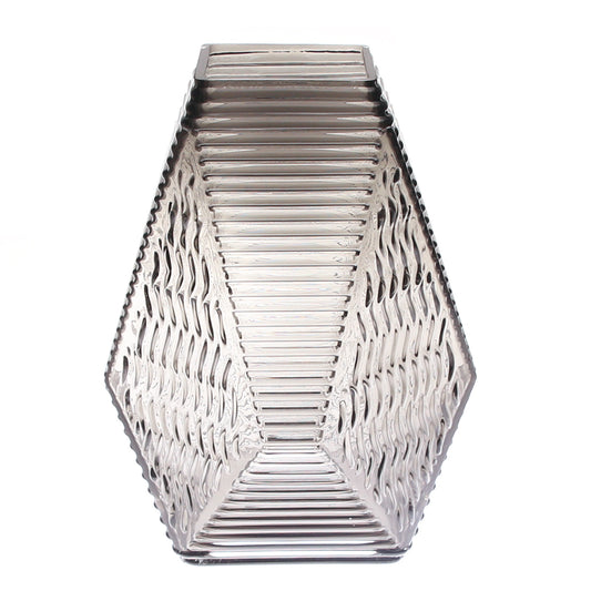 Grey Diamond-Shape Glass Vase | Modern Smoky Geometric Home Décor - Habitt