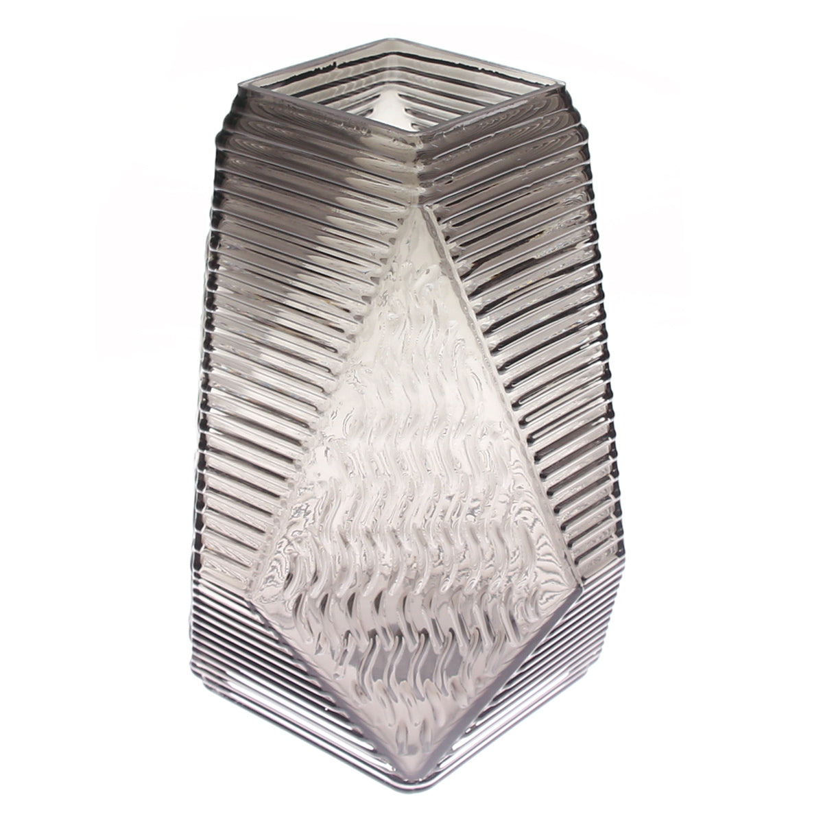Grey Diamond-Shape Glass Vase | Modern Smoky Geometric Home Décor - Habitt