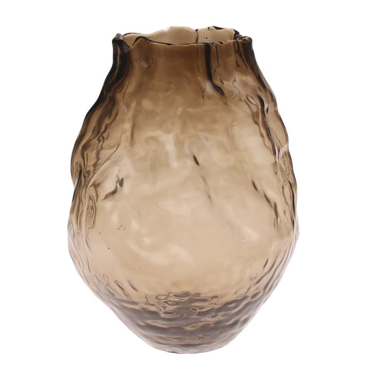 Smoky Brown Glass Vase | Elegant Amber-Tinted Geometric Décor Piece - Habitt