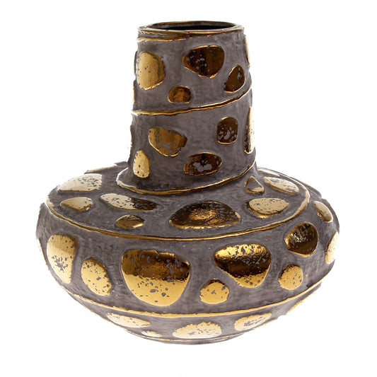 Grey & Gold Pebble Ceramic Vase | Luxury Home Décor Pakistan | Modern Table Accent - Habitt