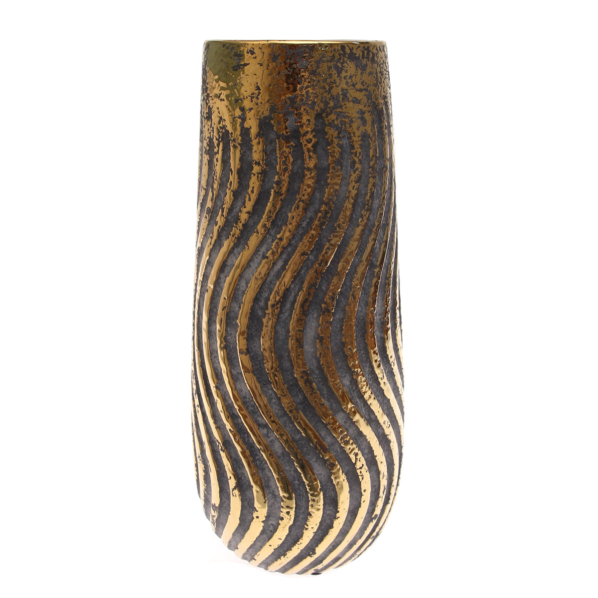Grey & Gold Swirly Ceramic Vase | Luxury Home Décor Pakistan | Modern Tall Vase - Habitt