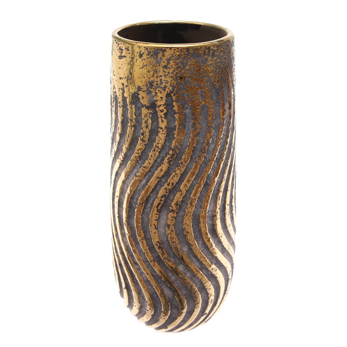 Grey & Gold Swirly Ceramic Vase | Luxury Home Décor Pakistan | Modern Tall Vase - Habitt