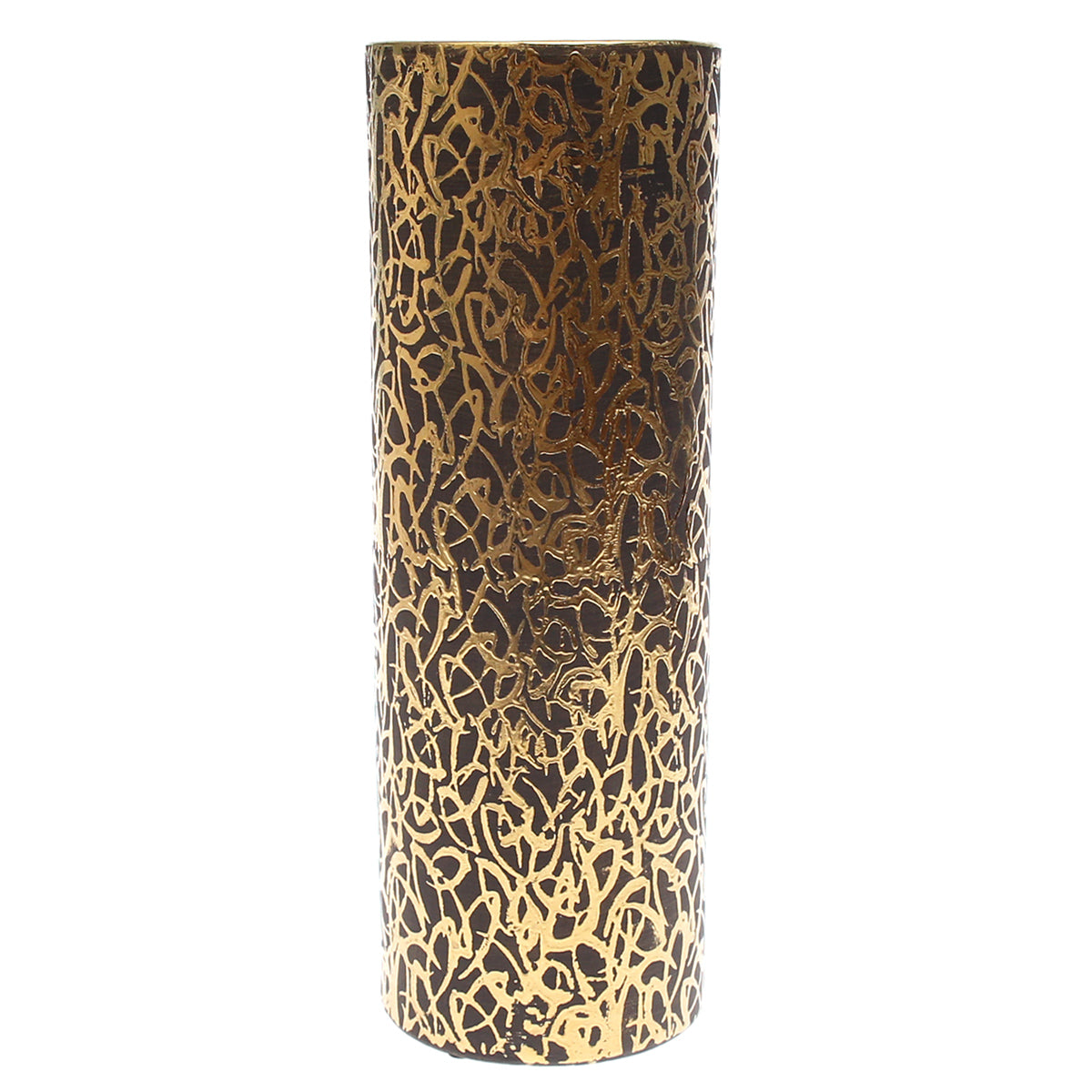 Cylinder Vase Grey &amp; Golden Pattern | Luxury Decorative Vase Pakistan | Modern Metallic Home Décor - Habitt