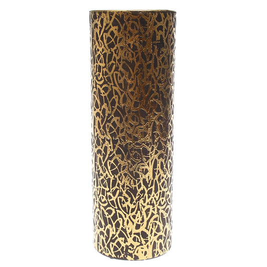 Cylinder Vase Grey &amp; Golden Pattern | Luxury Decorative Vase Pakistan | Modern Metallic Home Décor - Habitt