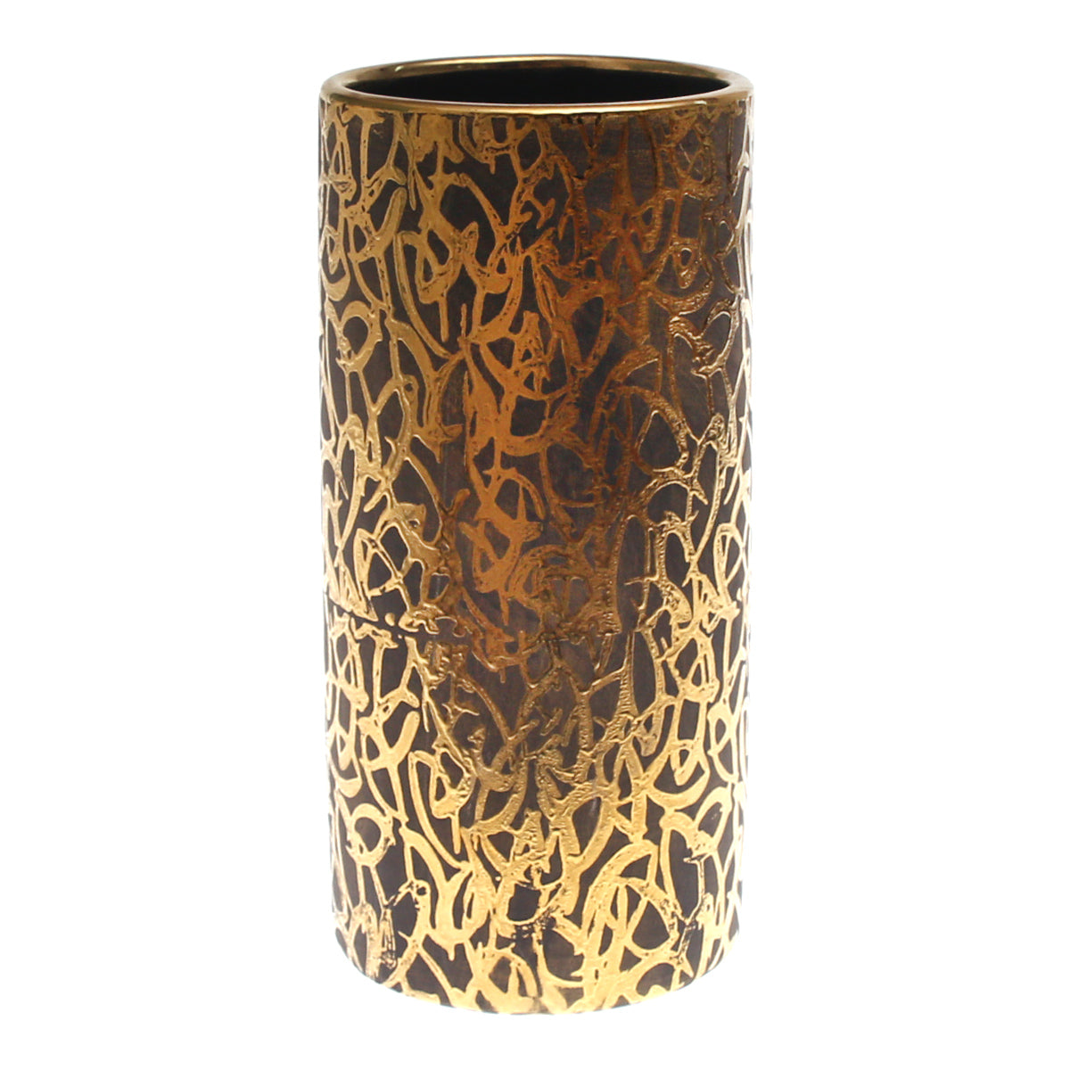 Cylinder Vase Grey & Golden Pattern | Luxury Decorative Vase Pakistan | Modern Metallic Home Accent - Habitt