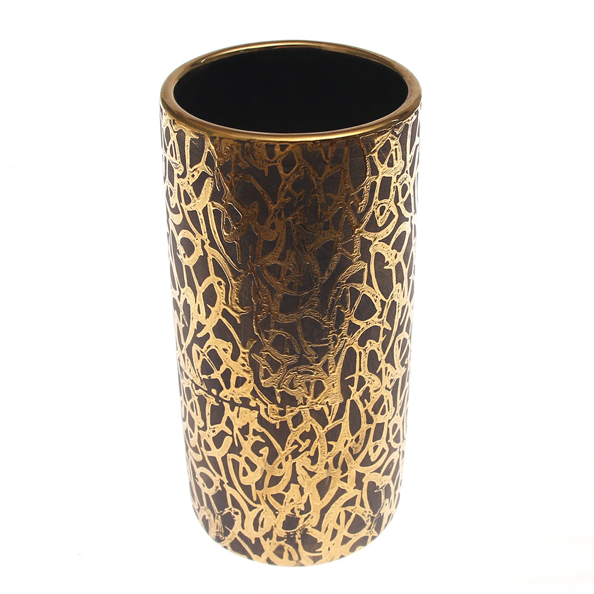 Cylinder Vase Grey & Golden Pattern | Luxury Decorative Vase Pakistan | Modern Metallic Home Accent - Habitt
