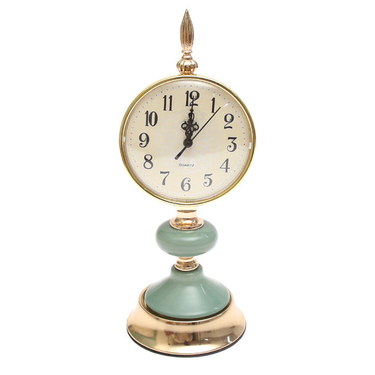 Decorative Table Clock Green & Gold | Luxury Home Décor Pakistan | Elegant Tabletop Timepiece - Habitt