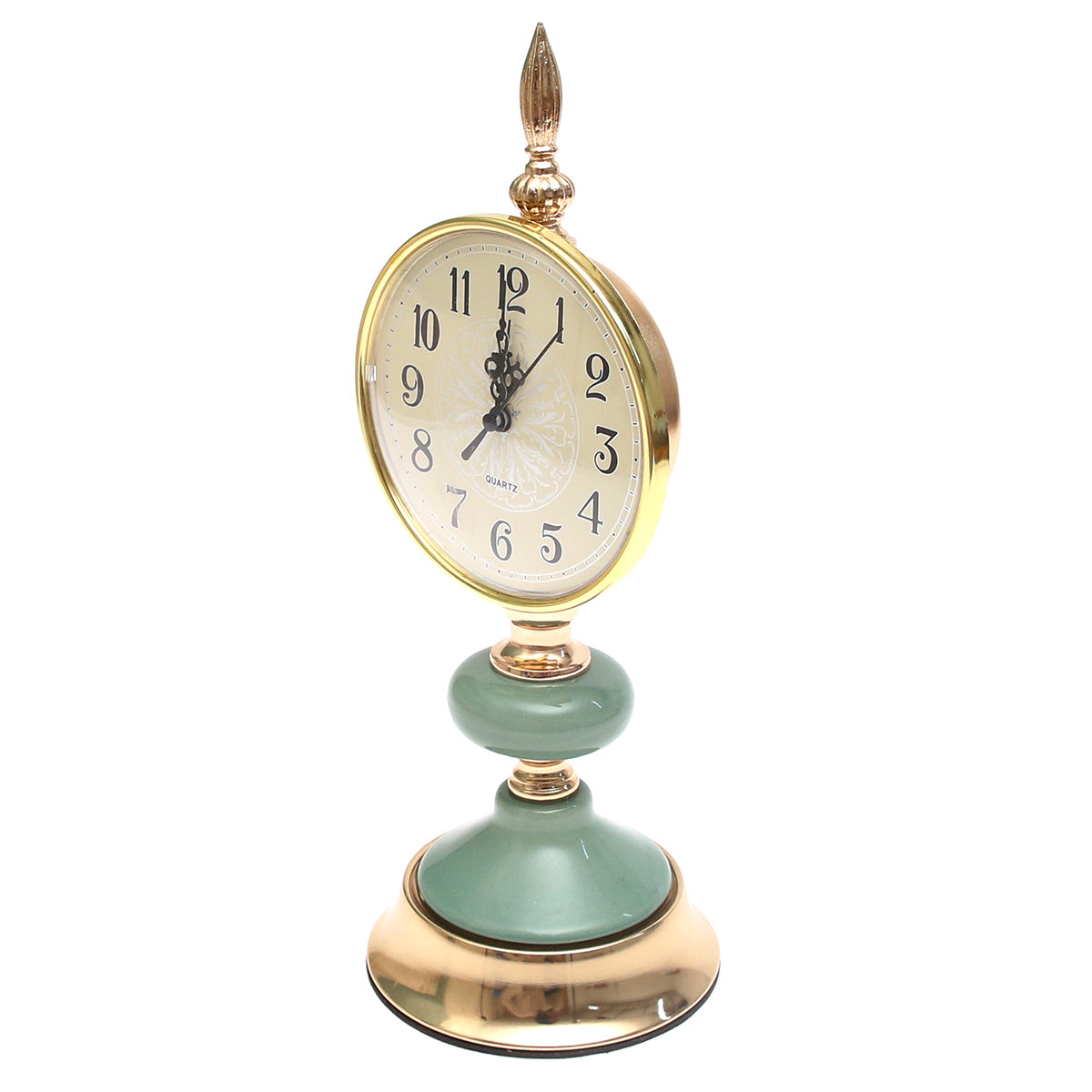 Decorative Table Clock Green & Gold | Luxury Home Décor Pakistan | Elegant Tabletop Timepiece - Habitt