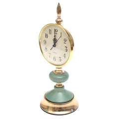 Decorative Table Clock Green & Gold | Luxury Home Décor Pakistan | Elegant Tabletop Timepiece - Habitt