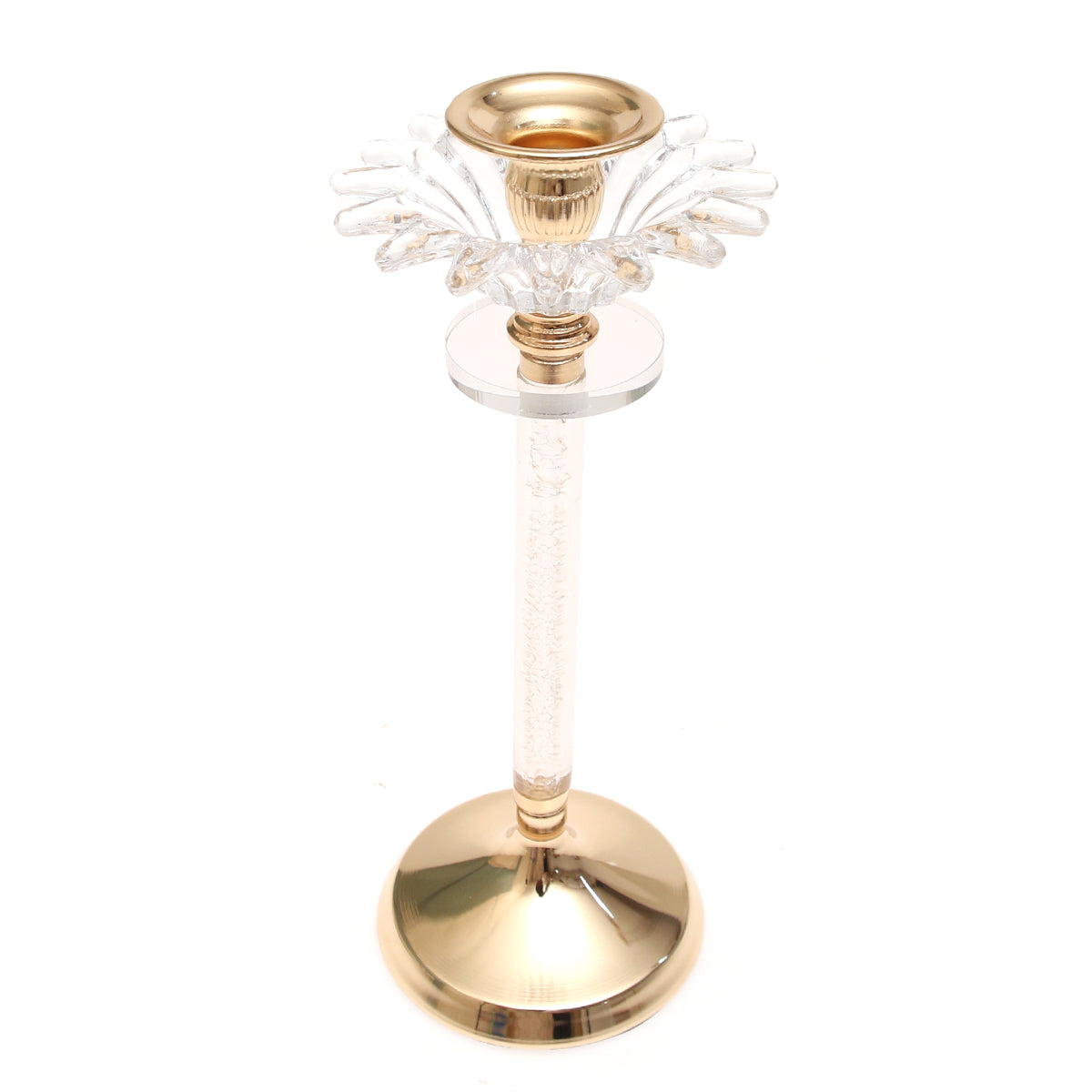 Dinner Candle Holder Crystal & Gold M | Luxury Table Décor Pakistan | Elegant Candle Stand - Habitt