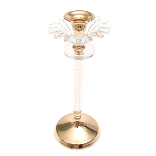 Dinner Candle Holder Crystal & Gold M | Luxury Table Décor Pakistan | Elegant Candle Stand - Habitt
