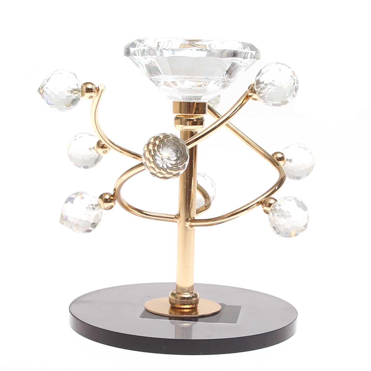 Dinner Candle Holder Crystal & Gold | Luxury Table Décor Pakistan | Elegant Decorative Candle Stand - Habitt
