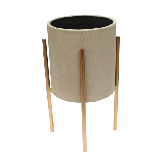 Grey Round Metal Planter with Gold Stand – Small - Habitt