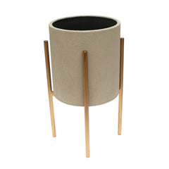 Grey Round Metal Planter with Gold Stand – Small - Habitt