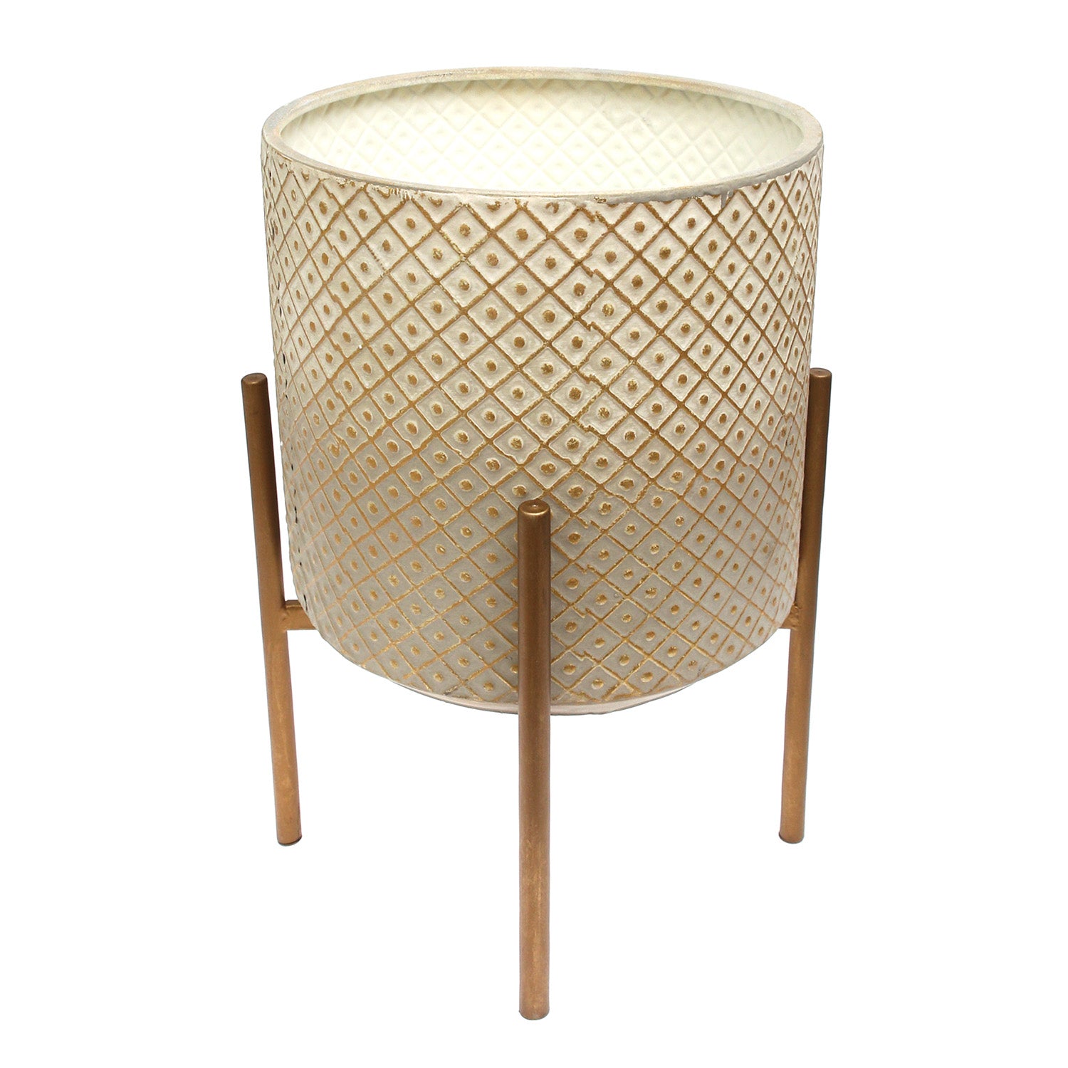 Textured Metal Planter with Golden Stand – Large - Habitt