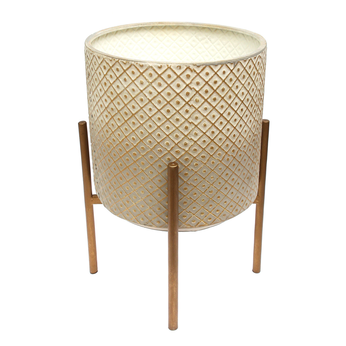 Textured Metal Planter with Golden Stand – Large - Habitt