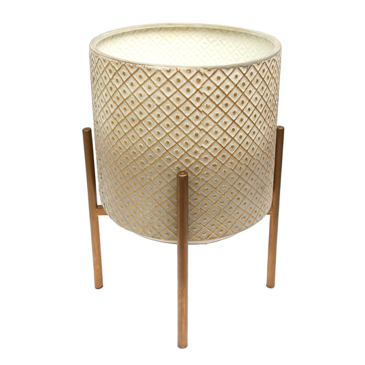 Textured Metal Planter with Golden Stand – Large - Habitt