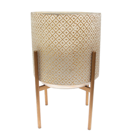 Textured Metal Planter with Golden Stand – Large - Habitt