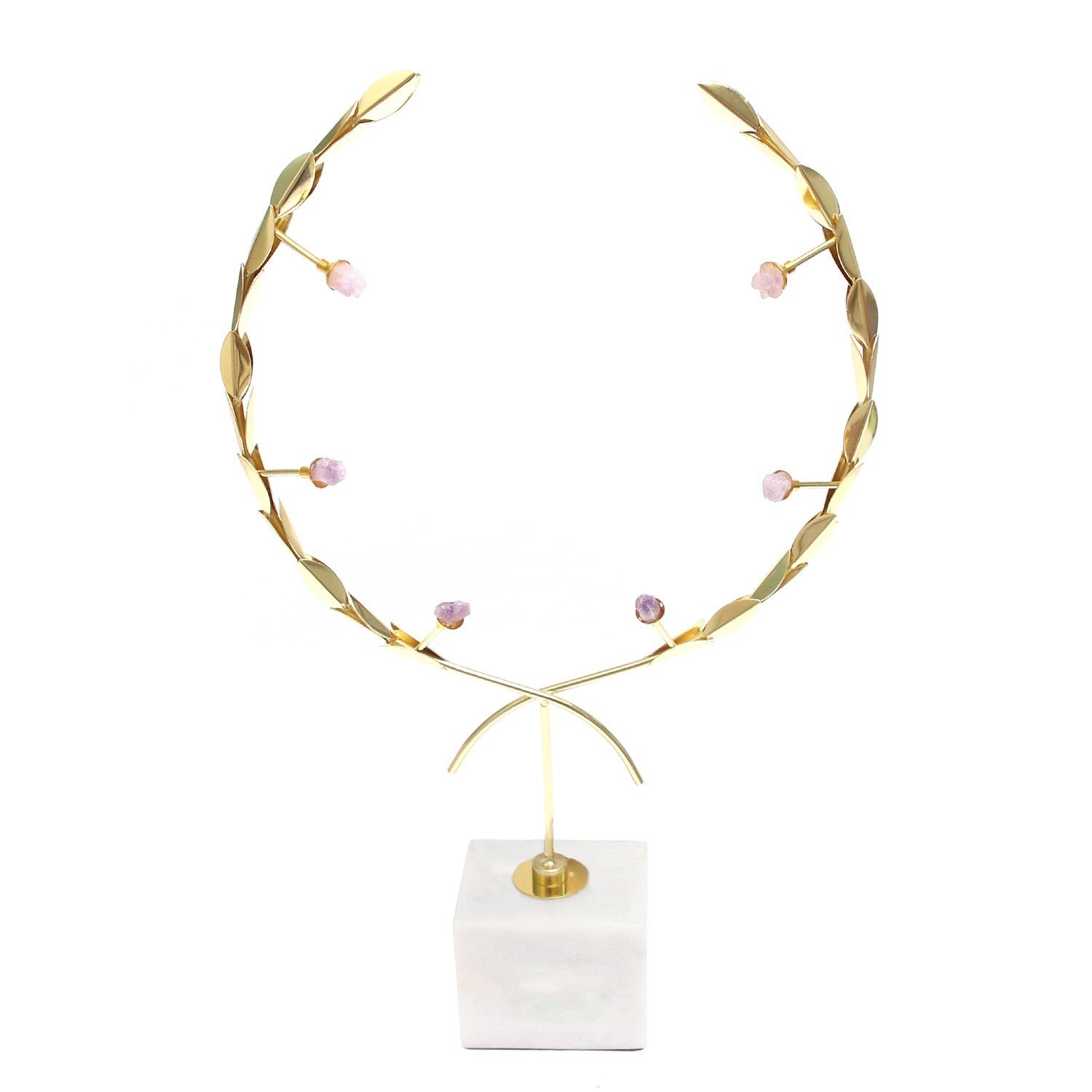 Nordic Creative Olive Leaf Centerpiece – Gold with Marble Bas - Habitt