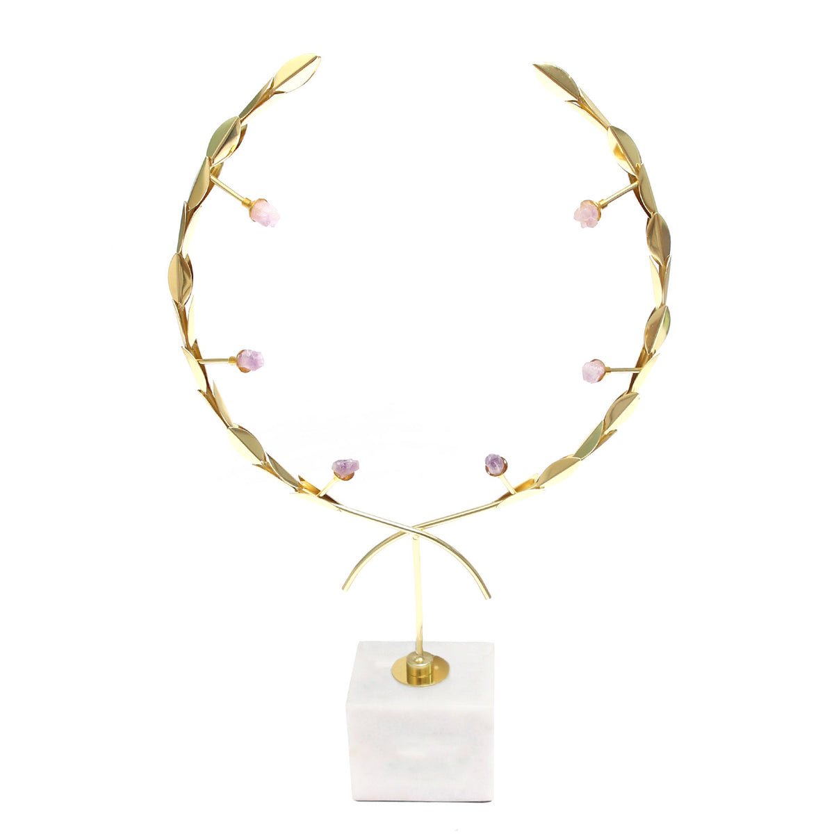 Nordic Creative Olive Leaf Centerpiece – Gold with Marble Bas - Habitt