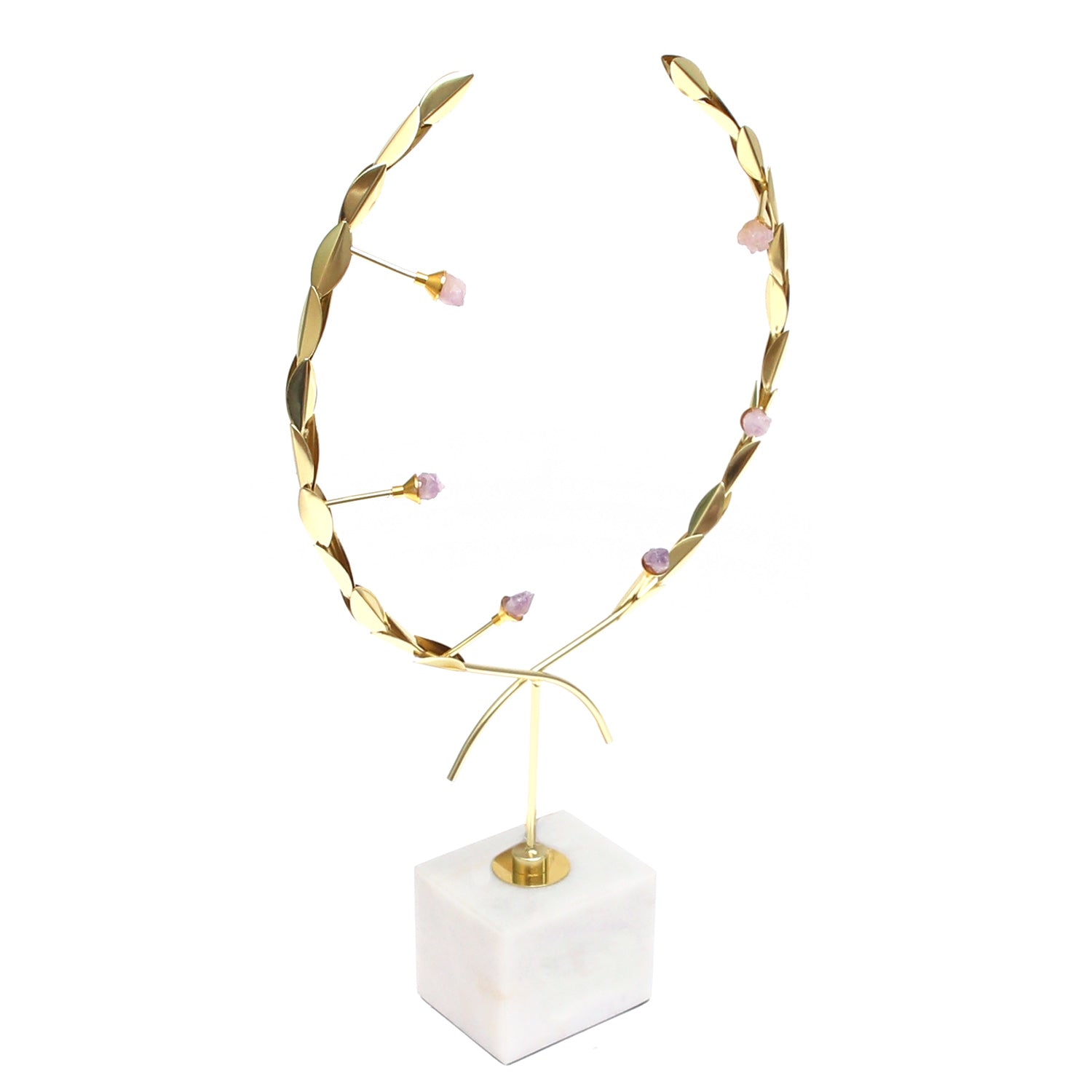 Nordic Creative Olive Leaf Centerpiece – Gold with Marble Bas - Habitt