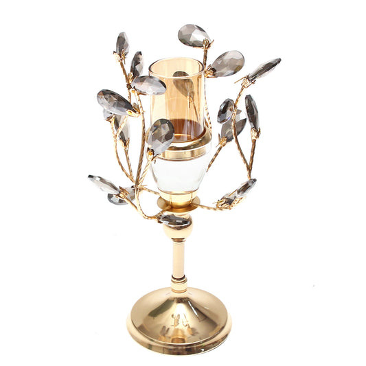 Gold & Grey Crystal Pillar Candle Holder – Small (12×34 cm) - Habitt