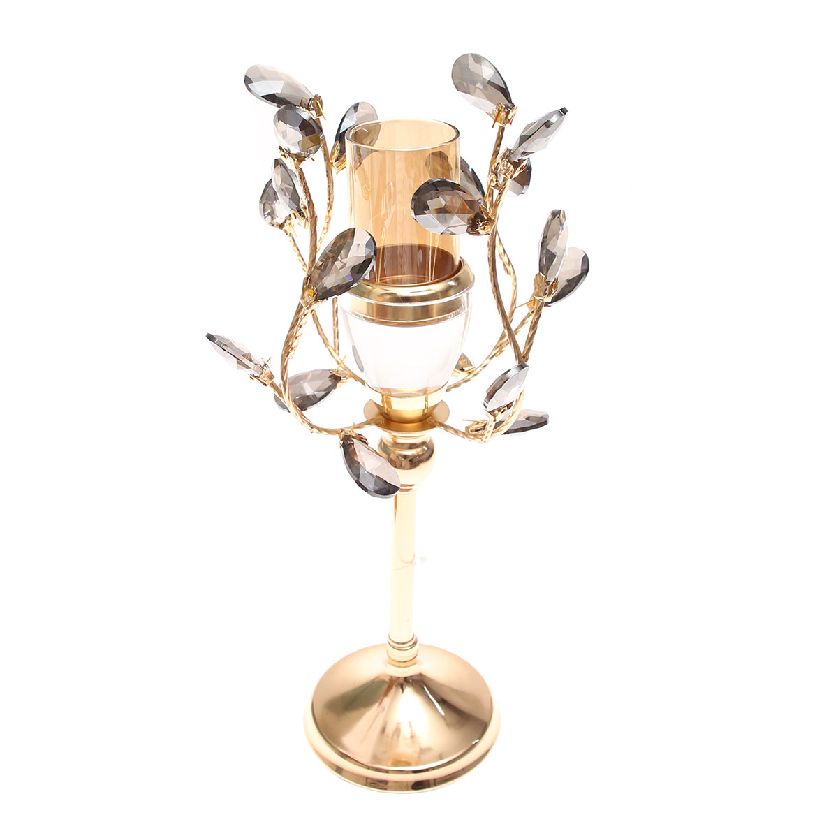 Gold & Grey Crystal Pillar Candle Holder – 12×37 cm (Medium) - Habitt
